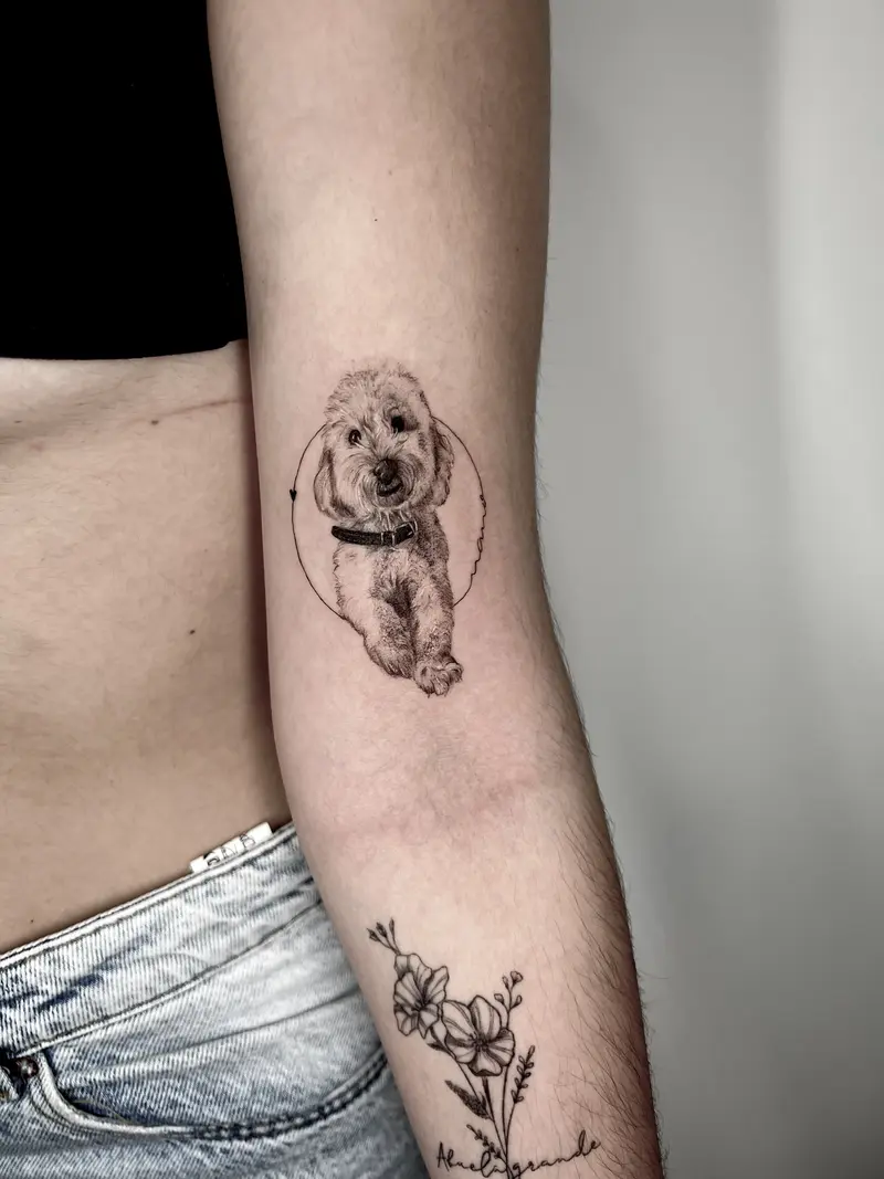 Retrato de perro pequeño de cuerpo completo, estilo realista.